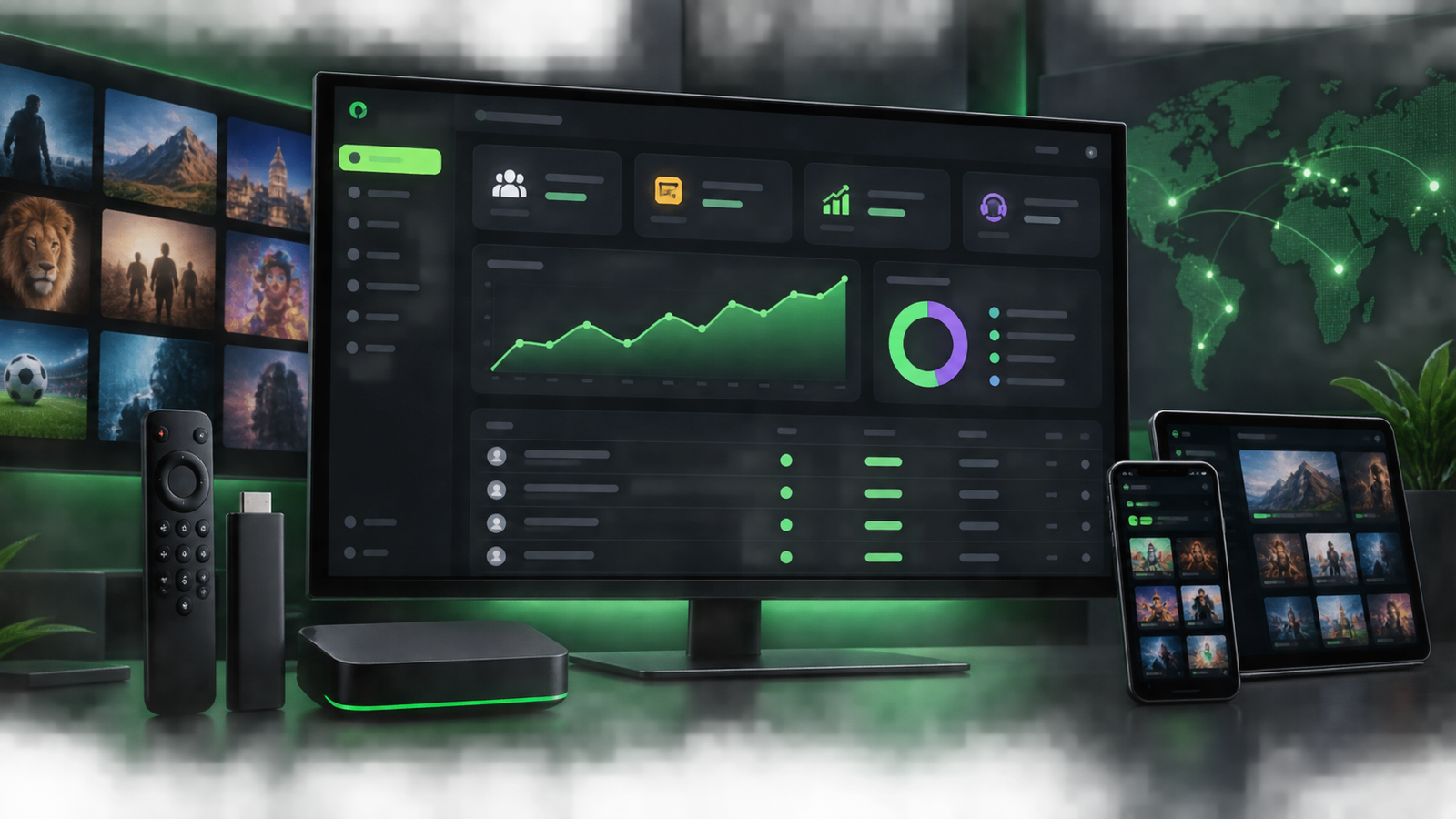 Reseller dashboard with streaming devices and global channel coverage